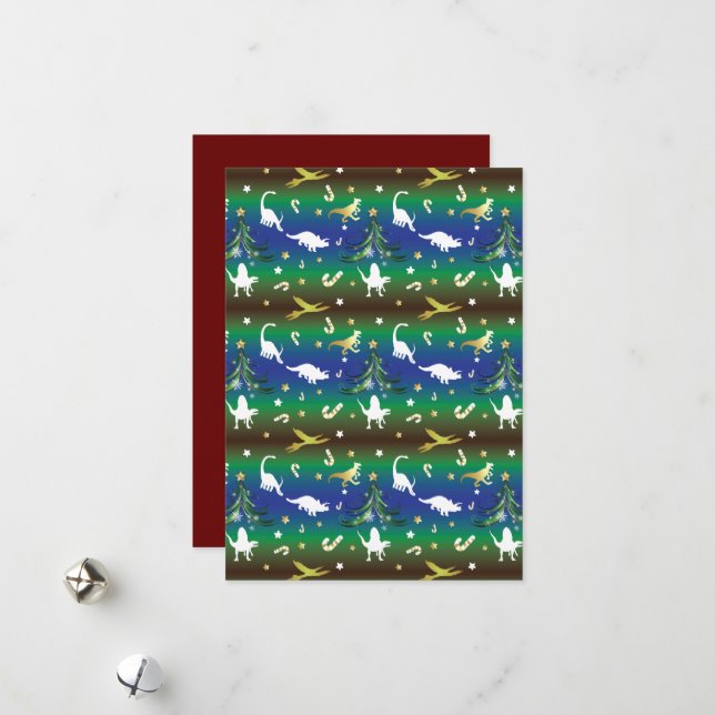 Dinosaur Christmas Tree Holiday Card (Front/Back In Situ)