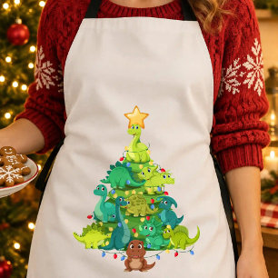 Dinosaur Christmas Tree Lights T Rex Kids Xmas Apron