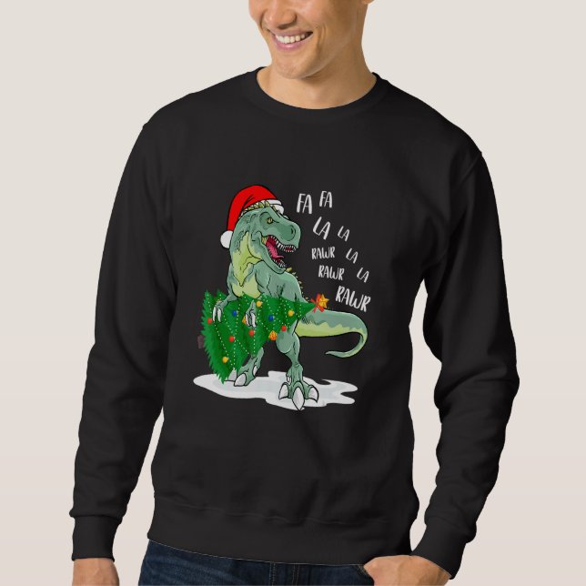 Dinosaur Christmas Tree Rex Boys Xmas Sweatshirt (Front)