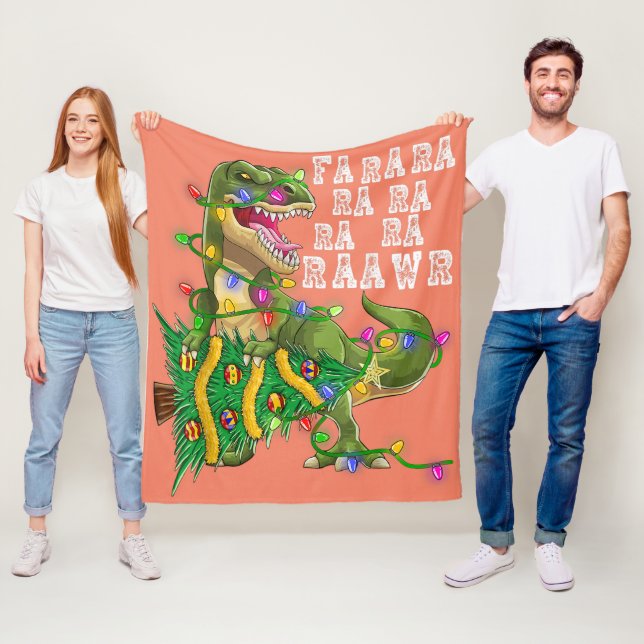 Dinosaur Christmas Tree Rex Men Boys Kids Fleece Blanket (In Situ)