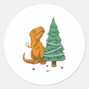 Dinosaur Christmas Tree Rex Pajamas Men Boys Xmas  Classic Round Sticker