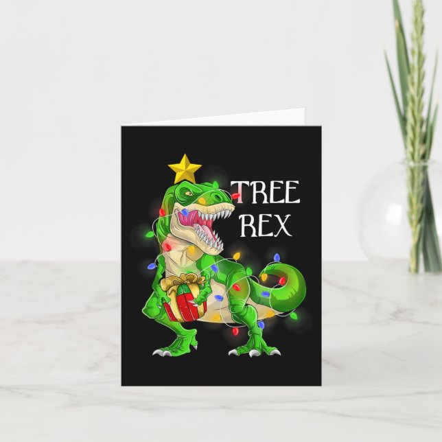 Dinosaur Christmas Tree Rex Pyjamas Men Boys Xmas  Card (Front)