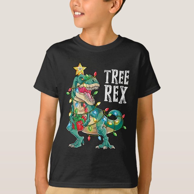 Dinosaur Christmas Tree Rex Pyjamas Men Boys Xmas  T-Shirt (Front)