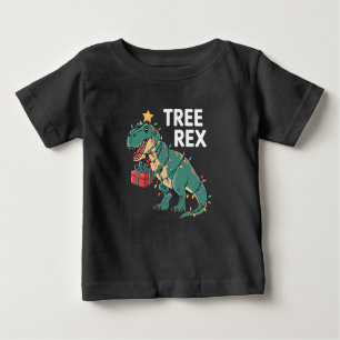 Dinosaur Christmas Tree Rex Pyjamas Xmas Lights Baby T-Shirt