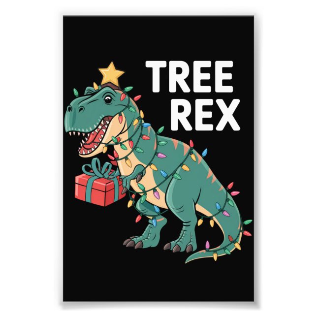 Dinosaur Christmas Tree Rex Pyjamas Xmas Lights  Photo Print (Front)