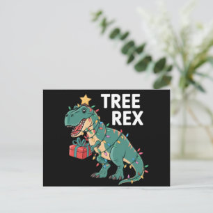 Dinosaur Christmas Tree Rex Pyjamas Xmas Lights  Postcard