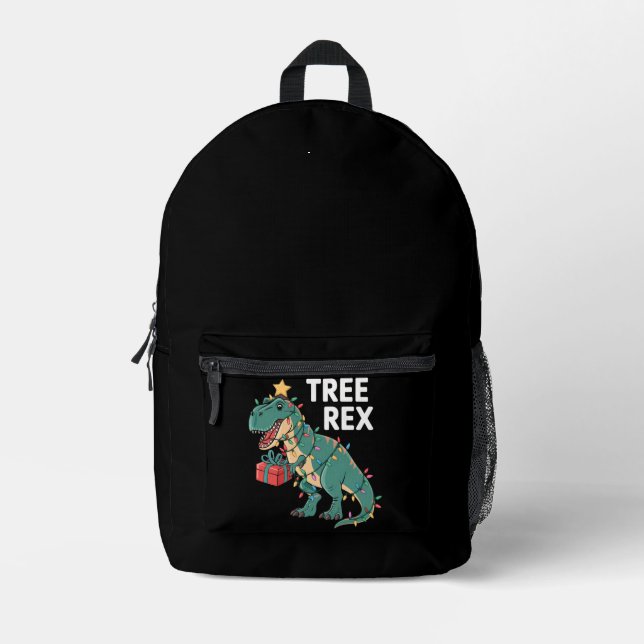 Dinosaur Christmas Tree Rex Pyjamas Xmas Lights  Printed Backpack (Front)