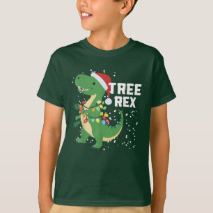 Dinosaur Christmas Tree Rex Pyjamas Xmas Lights T-Shirt