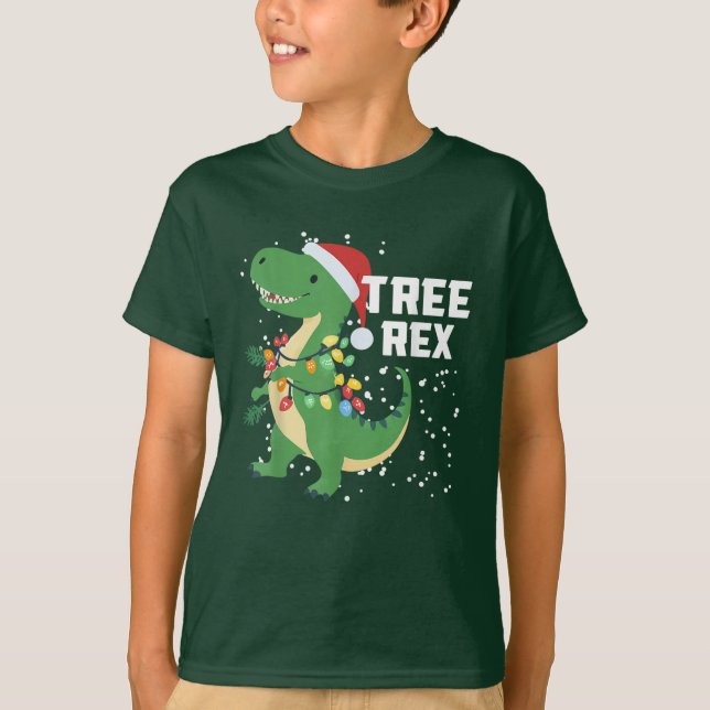 Dinosaur Christmas Tree Rex Pyjamas Xmas Lights T-Shirt (Front)