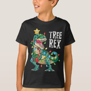 Dinosaur Christmas Tree Rex Pyjamas Xmas Lights T-Shirt