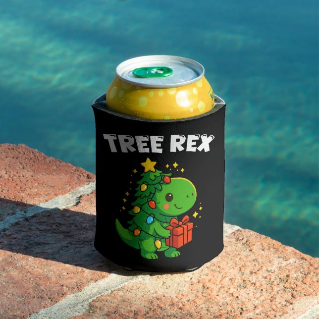 Dinosaur Christmas Tree T-Rex Cute Dino Xmas Party Can Cooler (In Situ Pool)