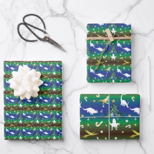 Dinosaur Christmas Tree Wrapping Paper Sheet