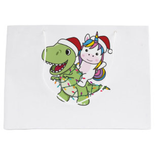 Dinosaur Christmas Unicorn Winter T-Rex Dino Large Gift Bag