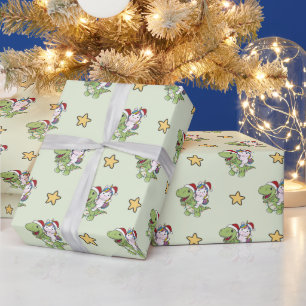 Dinosaur Christmas Unicorn Winter T-Rex Dino Wrapp Wrapping Paper