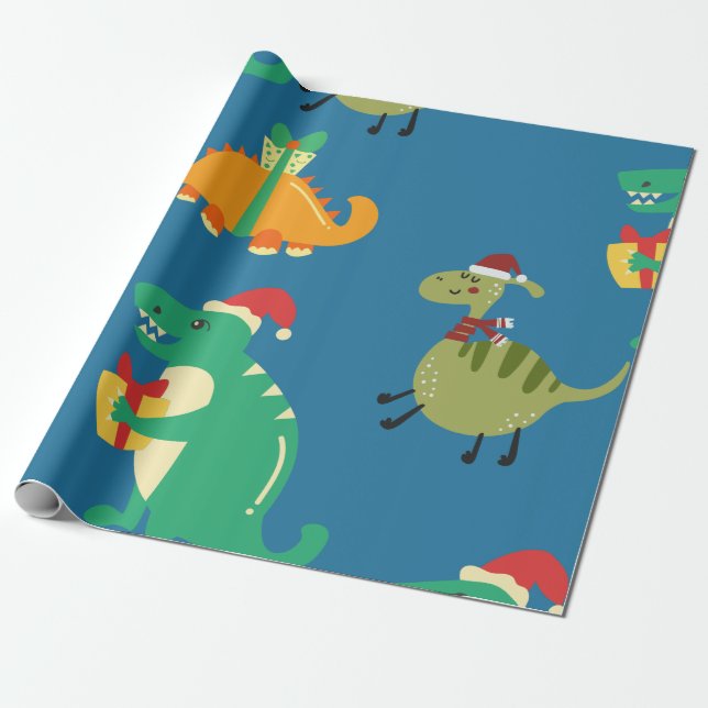 Dinosaur Christmas Wrapping Paper (Unrolled)