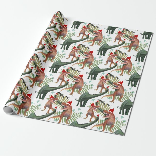 Dinosaur Christmas Wrapping Paper (Unrolled)