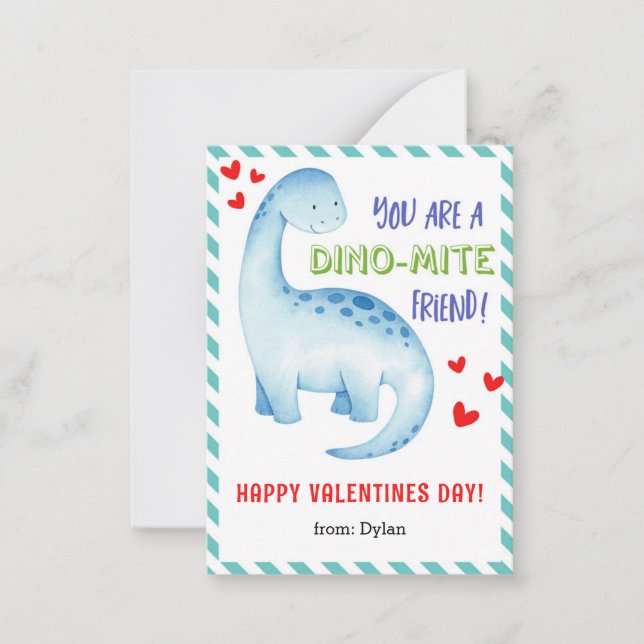 Dinosaur Classroom Mini Valentines Day Card Kids (Front)