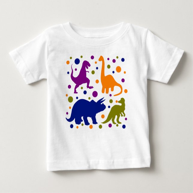 Dinosaur colourful polka dot baby kids T-Shirt (Front)