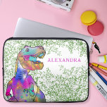 Dinosaur Colourful T-Rex add Name Laptop Sleeve<br><div class="desc">A fun roaring T Rex a scary psychedelic colourful dinosaur with Jurassic jungle foliage background. The perfect personalised girls laptop case for the school boy who loves dinos. This fun prehistoric dinosaur design with easy to use template so you can create a custom laptop case. Fun tyrannosaurus rex watercolor illustration...</div>