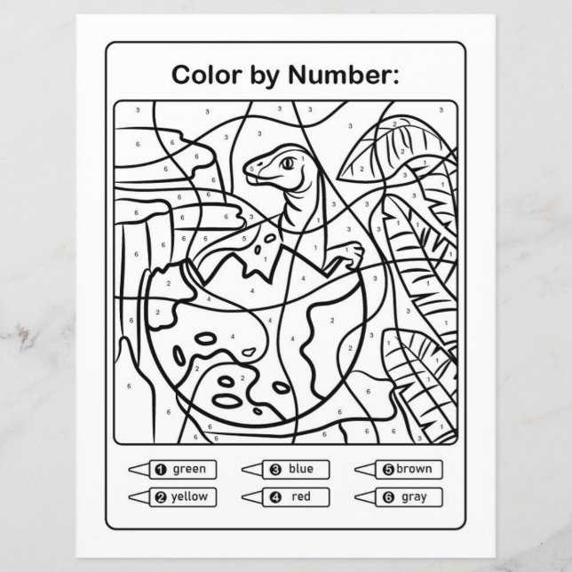 Dinosaur Colouring Page by number - Baby Dino Egg (Front)