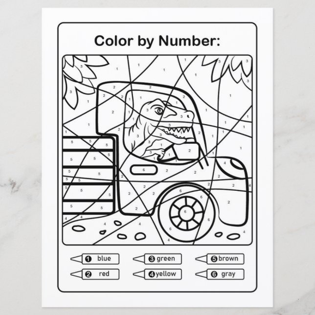 Dinosaur Colouring Page by number - Dino in a car (Front)