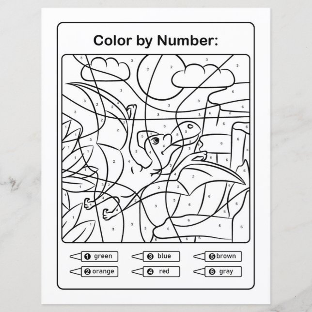 Dinosaur Colouring Page by number - Pterodactyl (Front)