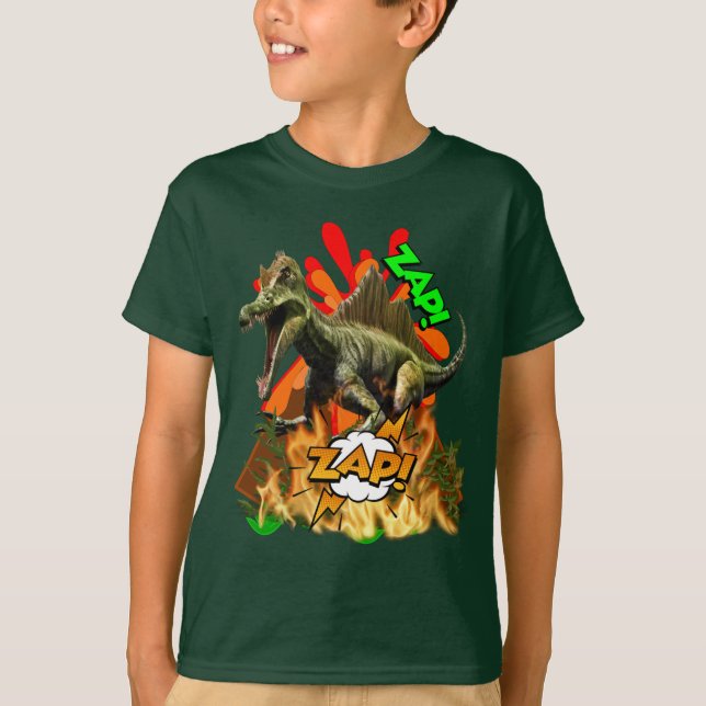 Dinosaur comic art volcano zap prehistoric art T-Shirt (Front)