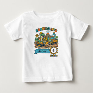 Dinosaur Construction Birthday Customised Kids Baby T-Shirt
