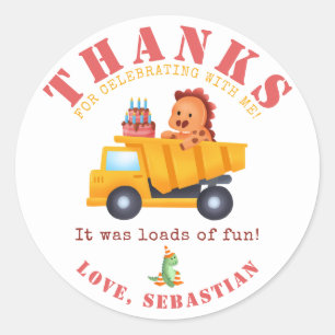  Dinosaur Construction Crew Birthday Party  Classic Round Sticker