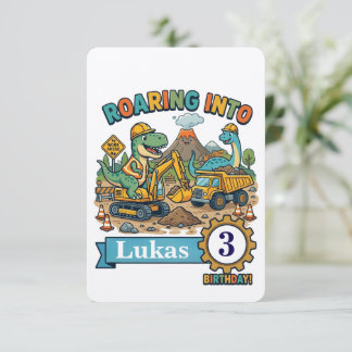 Dinosaur Construction Crew Invitation Card
