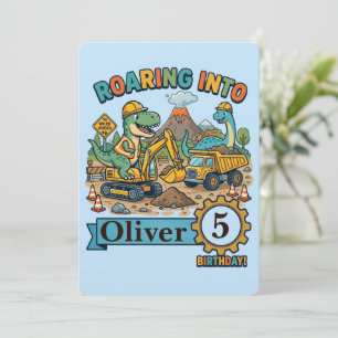 Dinosaur Construction Customised Birthday Card 