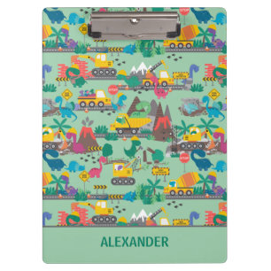 Dinosaur Construction Kids Personalised Clipboard