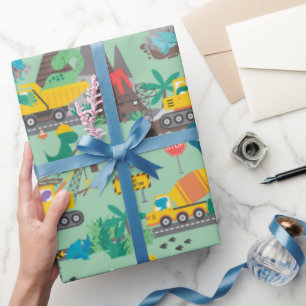 Dinosaur Construction Kids Wrapping Paper