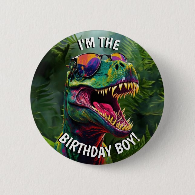 Dinosaur Cool BIRTHDAY Boy 6 Cm Round Badge (Front)