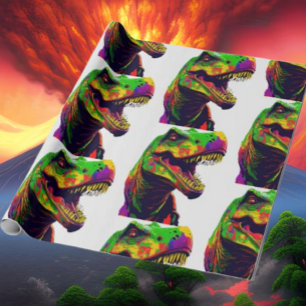 Dinosaur Cool Yellow Happy Birthday Wrapping Paper