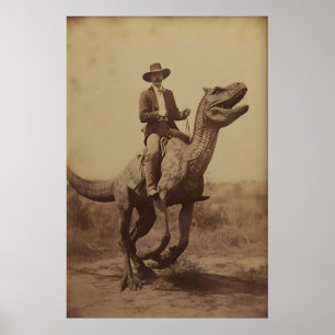 Dinosaur Cowboy, Vintage photography, Art Poster