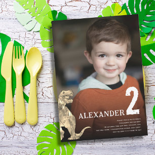 Dinosaur Custom Photo 2nd Birthday Party Invitation