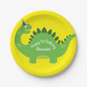 Dinosaur Cute 1st Birthday Plates