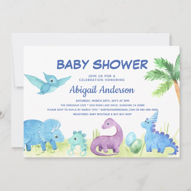 Dinosaur Cute Baby Shower Invitation (Front)