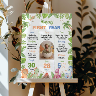 Dinosaur Cute Boy 1st Birthday Party Milestone Poster