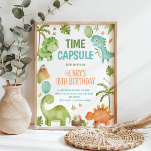 Dinosaur Cute Boy Birthday Party Time Capsule Sign