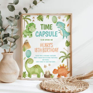 Dinosaur Cute Boy Birthday Party Time Capsule Sign