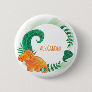 Dinosaur Cute Bright   Orange Triceratops 6 Cm Round Badge