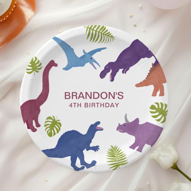 Dinosaur Cute Dino Kid Birthday Party Paper Plate (Creator Uploaded)
