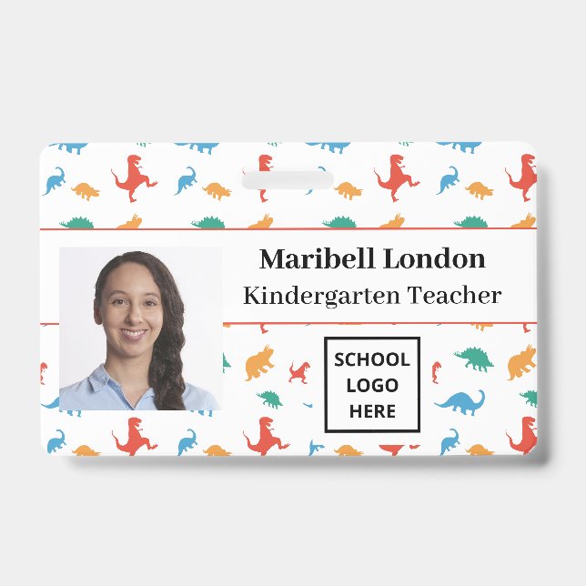 Dinosaur Cute Fun Teacher ID Badge (Front)
