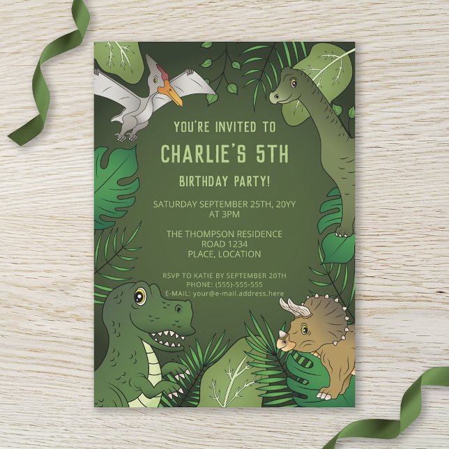 Dinosaur Cute Green Tropical Jungle Birthday Party Invitation (Creator Uploaded)