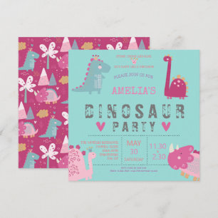 Dinosaur cute modern pink Birthday Party Invitatio Invitation