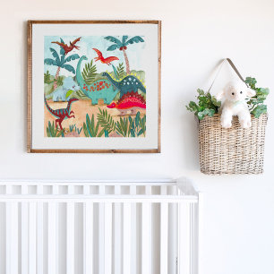 Dinosaur cute pre historic jungle kids poster