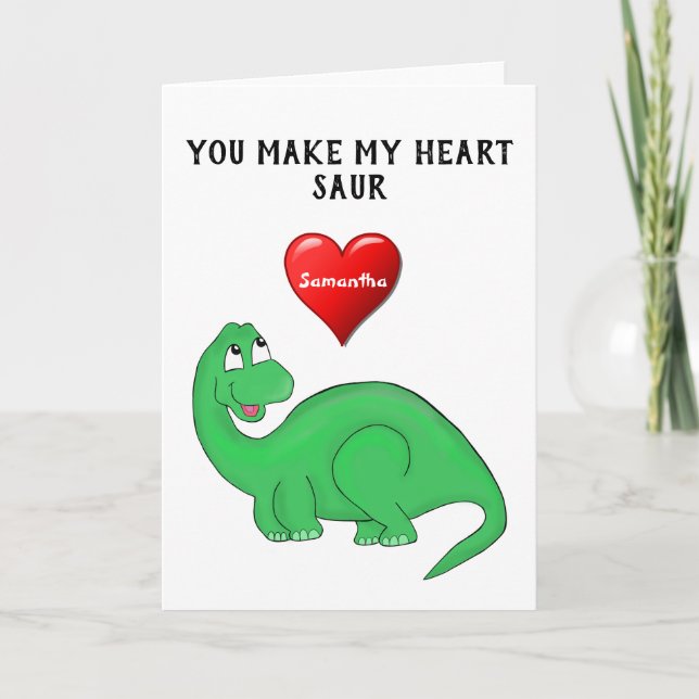 Dinosaur Cute Valentine's Day Holiday Card (Front)