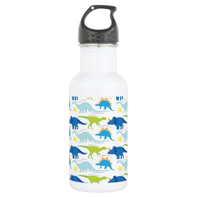 Dinosaur Designs Blue and Green Pattern Dino Kids 532 Ml Water Bottle (Front)
